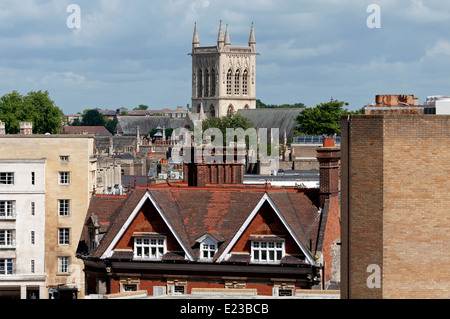 Rooftop view including St. John`s College chapel, Cambridge, England, UK